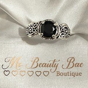 Silver Black Crystal Ring